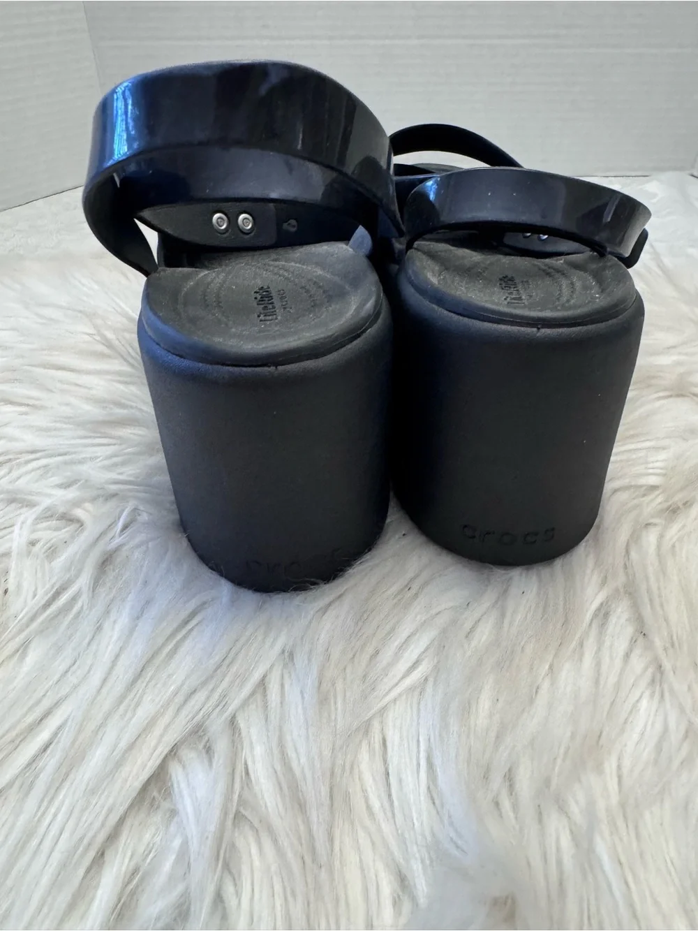 Crocs Brooklyn Wedge Ankle Strap Black High Shine Sandal Comfort Shoe Size 11